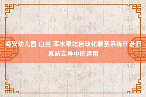 海安幼儿园 白丝 浑水泵站自动化截至系统在老旧泵站立异中的运用