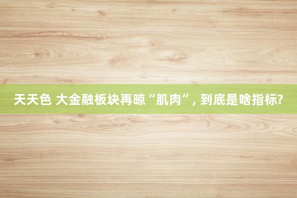 天天色 大金融板块再晾“肌肉”， 到底是啥指标?